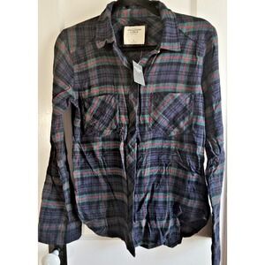 NWT Abercrombie & Fitch plaid flannel button up shirt woman Small cotton viscose